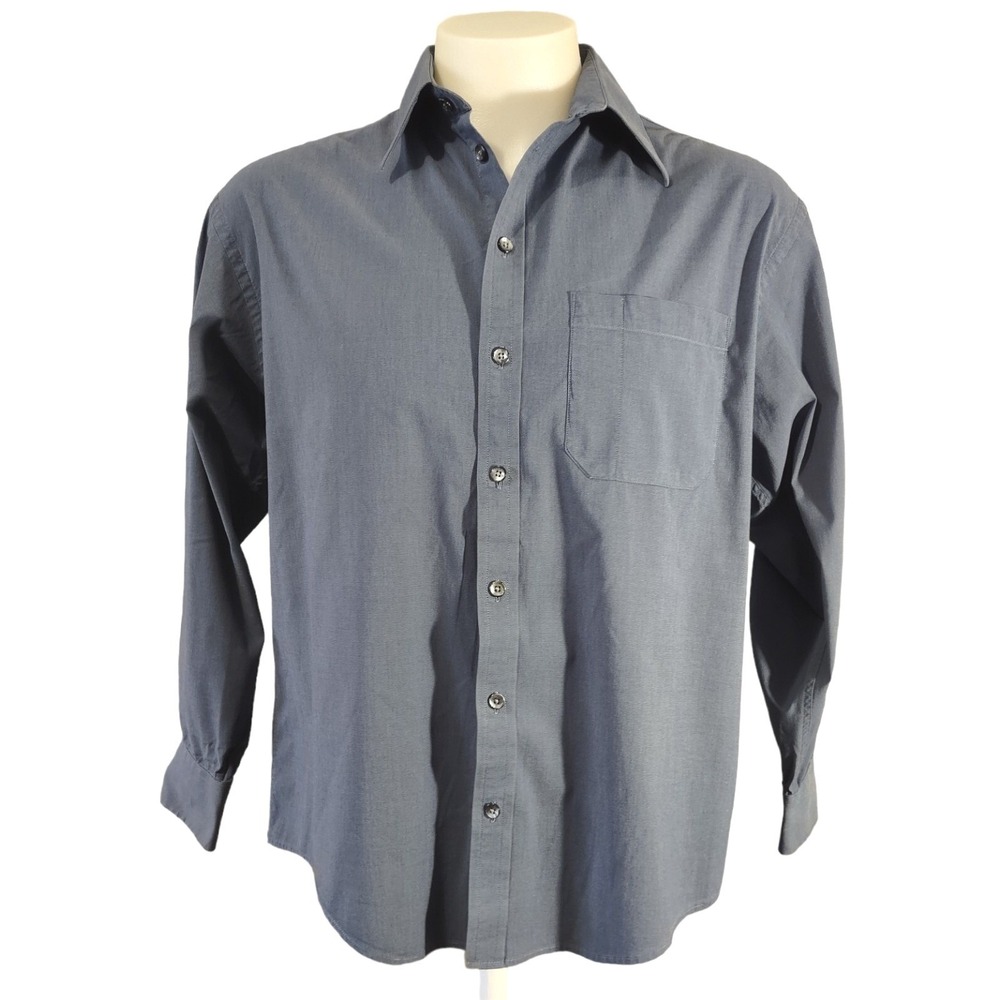 Kenneth Cole Shirt 16 32-33 Mens L Norm Core Streetwear Grey Stretch Button Down